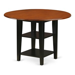 Pemberly Row Wood Dining Table with 2 Shelves in Black/Cherry