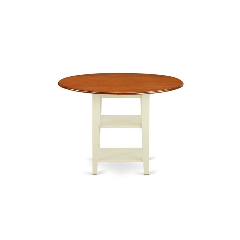 Pemberly Row Wood Dining Table with 2 Shelves in Cream/Cherry