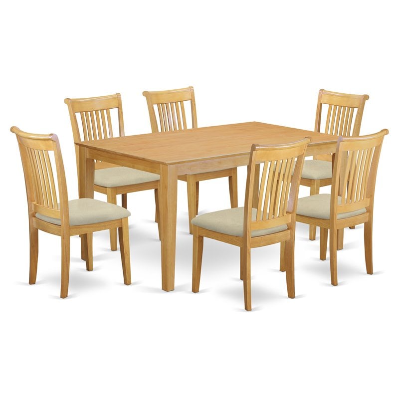 Pemberly Row 7-piece Wood Dining Set with Cushion Chairs in Oak