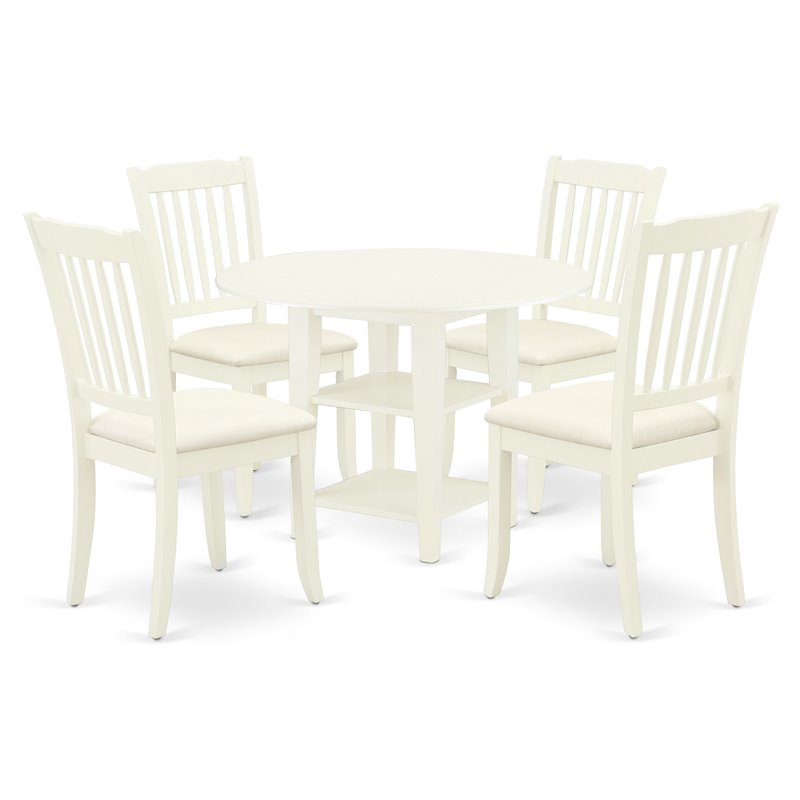 Pemberly Row 5-piece Wood Dining Set with Fabric Seat in White