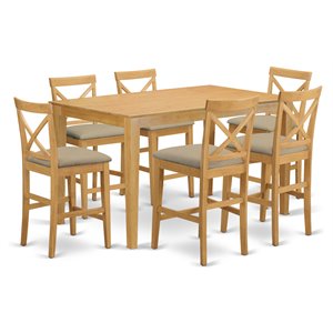 Pemberly Row 7-piece Wood Dining Set with Linen Chairs in Oak