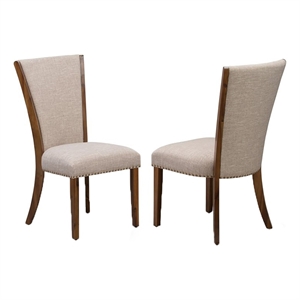 Pemberly Row 35&quot Traditional Fabric/Wood Dining Chair in Walnut/Tan (Set of 2)