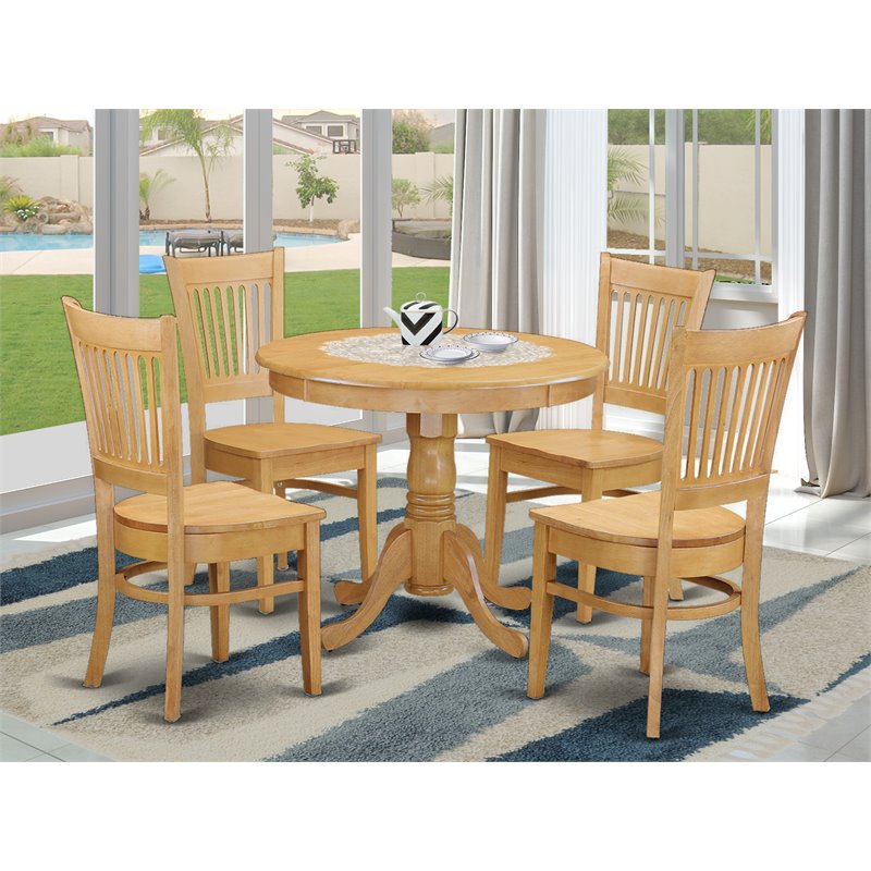 Pemberly Row Antique 5-piece Wood Table and Dining Room Chair Set in Oak
