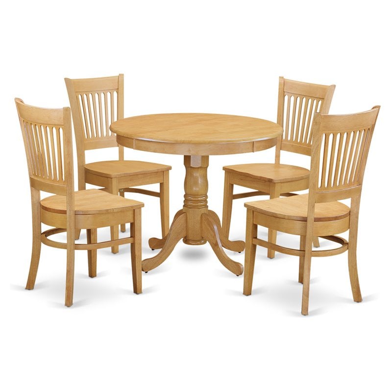 Pemberly Row Antique 5-piece Wood Table and Dining Room Chair Set in Oak