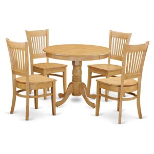 Pemberly Row Antique 5-piece Wood Table and Dining Room Chair Set in Oak