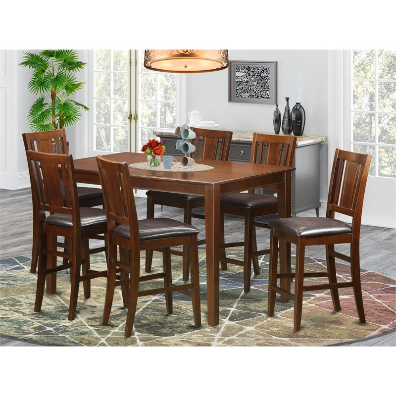 Pemberly Row 7-piece Wood Counter Height Dining Set in Mahogany