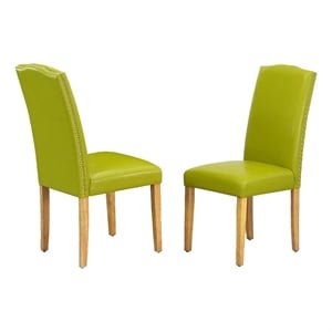 Pemberly Row 19&quot Traditional Leather Dining Chair in Green (Set of 2)