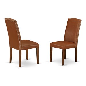 Pemberly Row 40&quot Faux Leather Dining Chair in Brown (Set of 2)