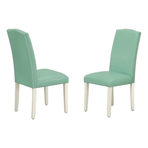 Pemberly Row 19&quot Traditional Leather Dining Chair in Pond Blue (Set of 2)
