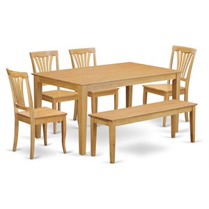 Pemberly Row 6-piece Traditional Wood Dining Set with Bench in Oak