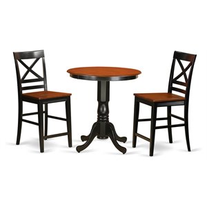Pemberly Row 3-piece Wood Dining Table Set w/ Stools in Black/Cherry