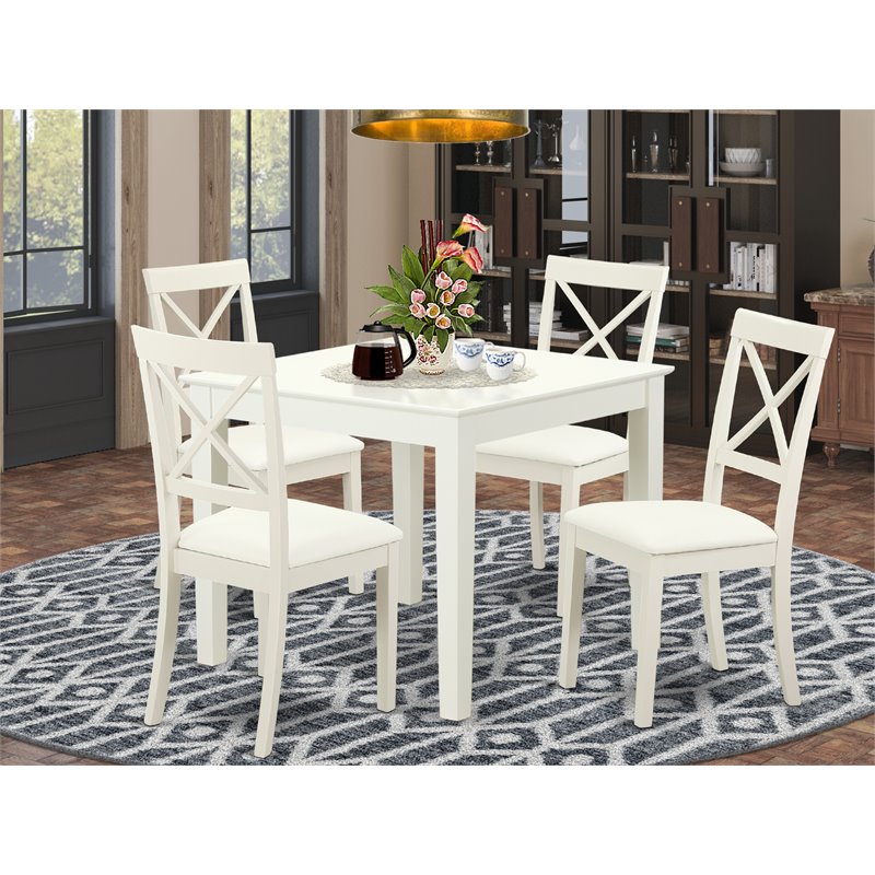 Pemberly Row 5-piece Wood Dining Set with Leather Seat in White