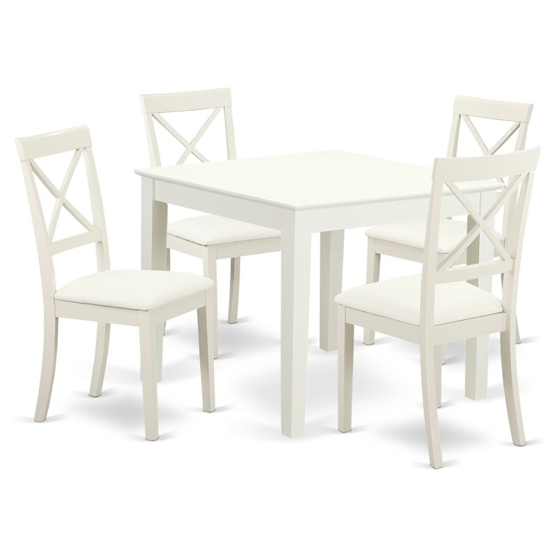 Pemberly Row 5-piece Wood Dining Set with Leather Seat in White