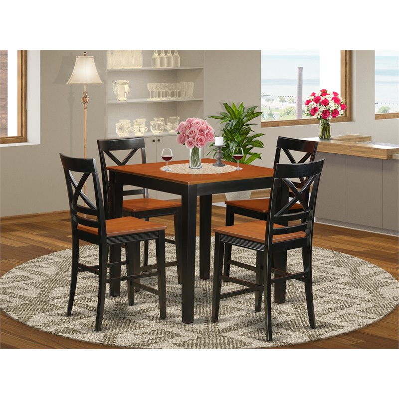 Pemberly Row Pub 5-piece Traditional Wood Dining Set in Black/Cherry