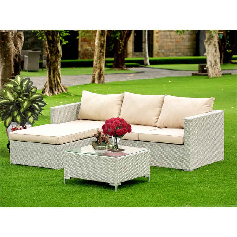 Pemberly Row 3-piece Modern Metal Patio Sofa Set in Natural