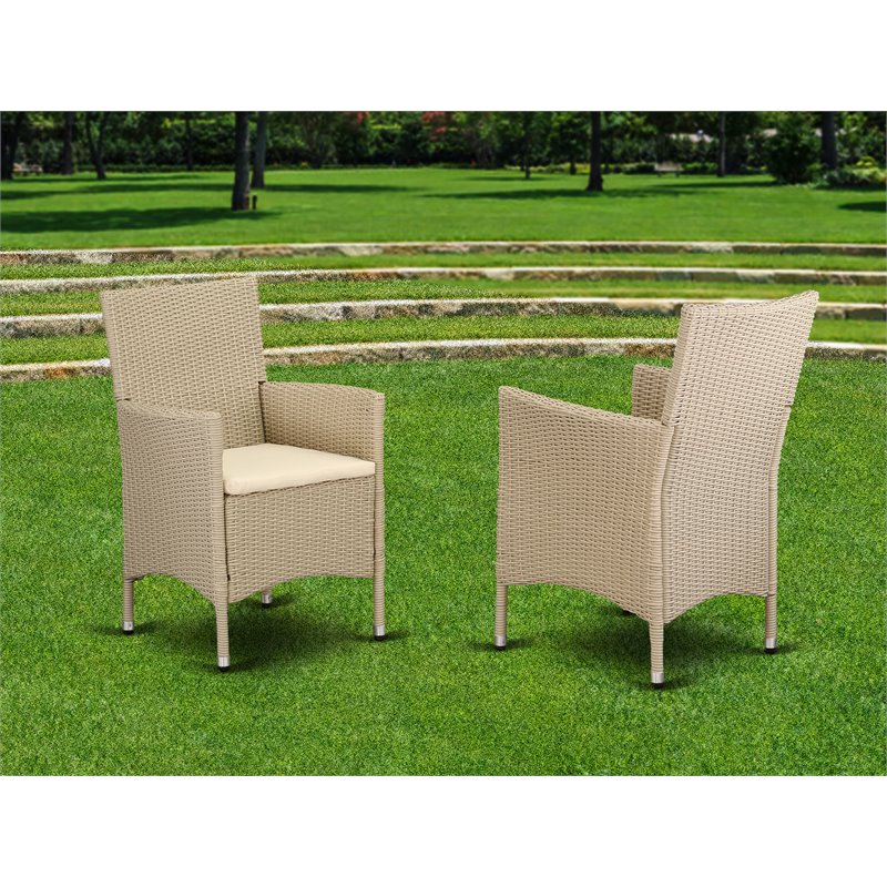 Pemberly Row Metal Patio Dining Chairs in Cream (Set of 2)
