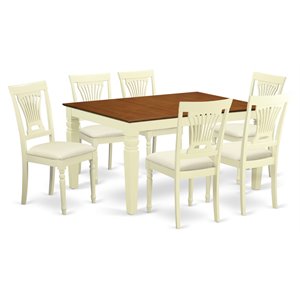 Pemberly Row 7-piece Dining Set with Fabric Seat in Cherry