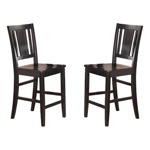 Pemberly Row Wood Bar Stool Chair Set of 2 in Black With Square Seat & Footrest