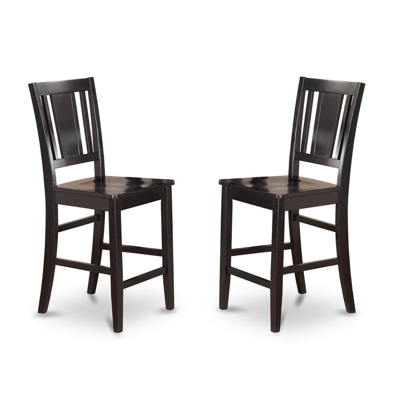 Pemberly Row Wood Bar Stool Chair Set of 2 in Black With Square Seat & Footrest