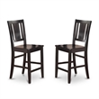 Pemberly Row Wood Bar Stool Chair Set of 2 in Black With Square Seat & Footrest