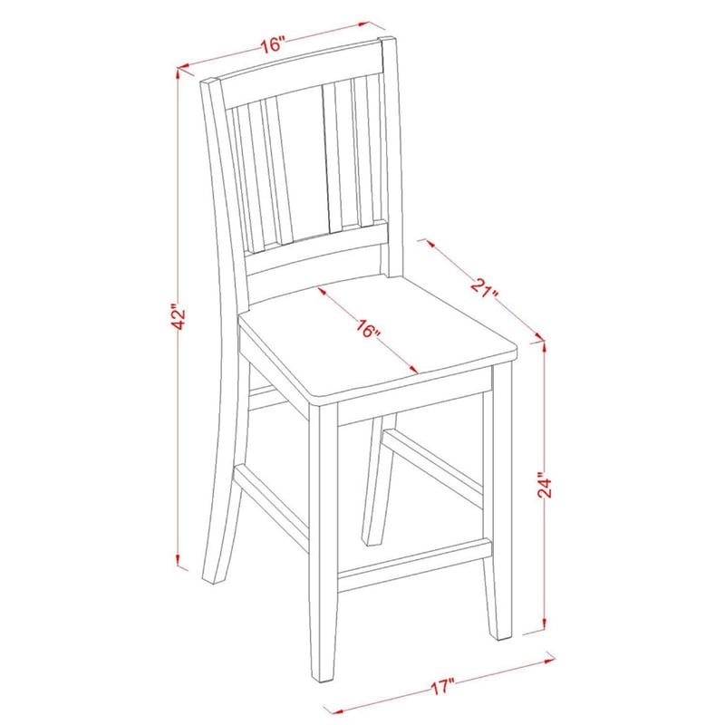 Pemberly Row Wood Bar Stool Chair Set of 2 in Black With Square Seat & Footrest