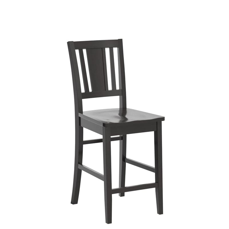 Pemberly Row Wood Bar Stool Chair Set of 2 in Black With Square Seat & Footrest