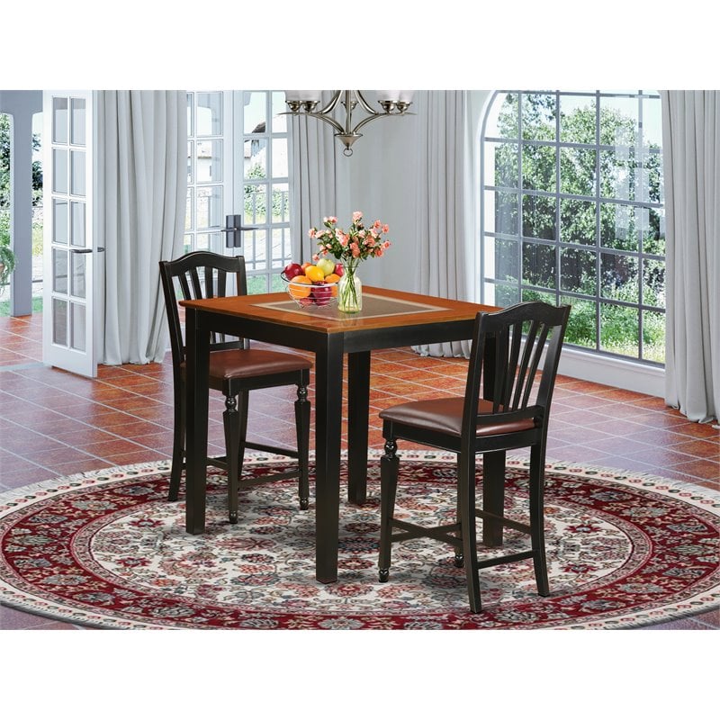 Pemberly Row Pub 3-piece Counter Height Table and Chairs in Black/Cherry
