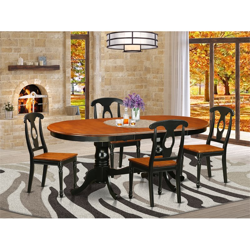 Pemberly Row 5-piece Dining Set with Wood Seat in Black