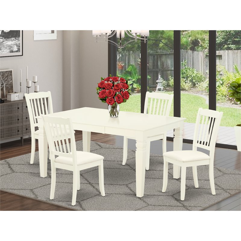 Pemberley Row Asian Hardwood Linen White Dining Set Rectangular Extendable Leaf 42