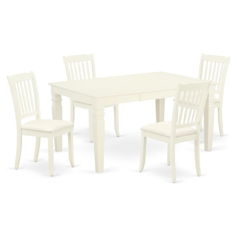 Pemberley Row Asian Hardwood Linen White Dining Set Rectangular Extendable Leaf 42