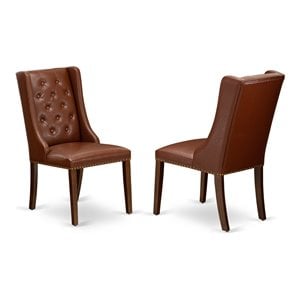 Pemberly Row 38&quot Faux Leather Dining Chair in Mahogany (Set of 2)