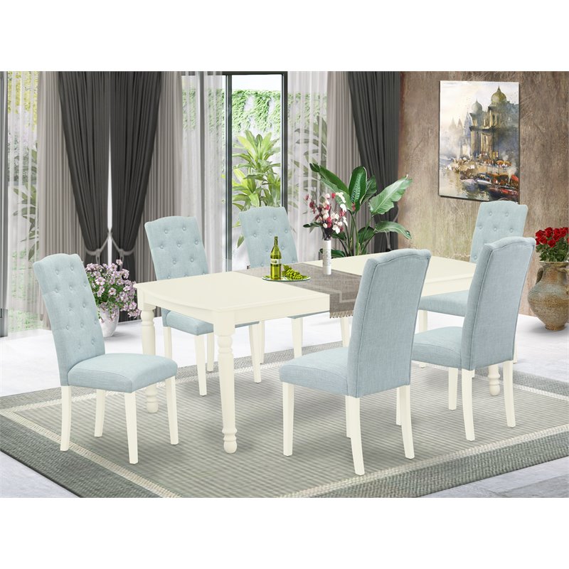 Pemberly Row 7-piece Wood Dinette Set in Linen White/Baby Blue