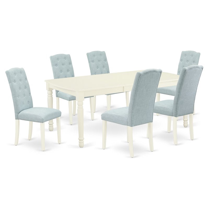 Pemberly Row 7-piece Wood Dinette Set in Linen White/Baby Blue