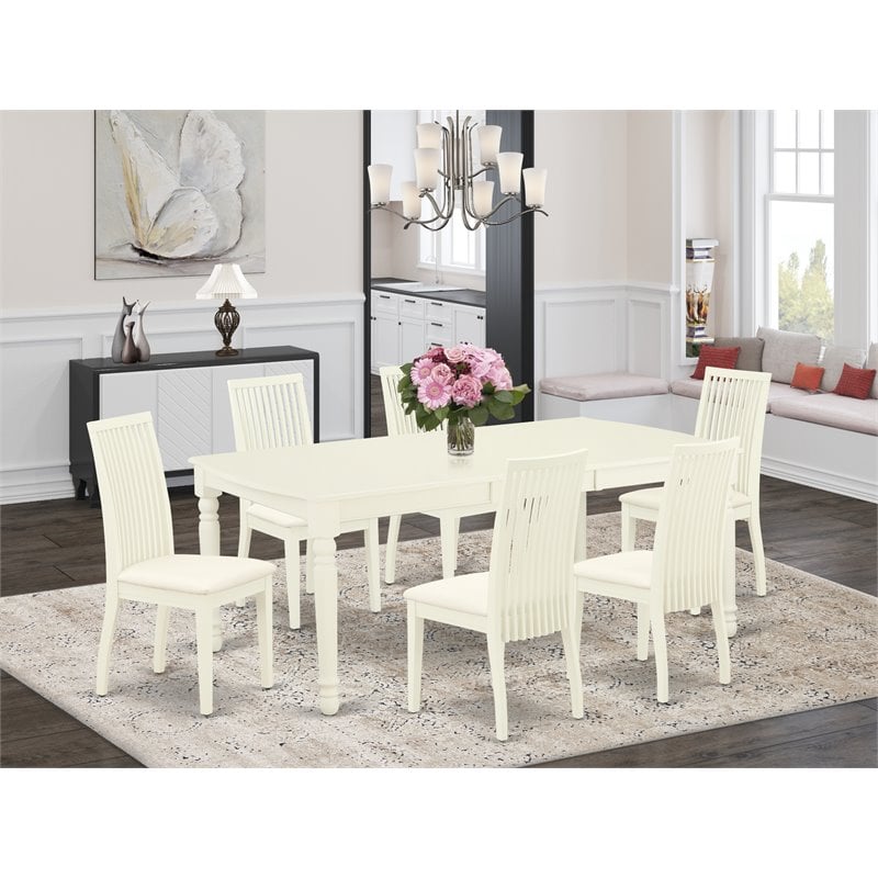 Pemberly Row 7-piece Wood Dining Set with Fabric Seat in White