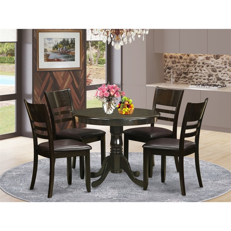 Pemberly Row Antique 5-piece Round Table and Dinette Chairs in Cappuccino