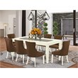 Pemberly Row 9-piece Wood Dining Set in Linen White/Dark Coffee
