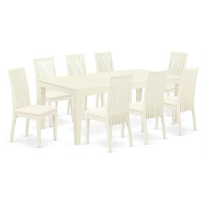 pemberly row 9-piece dining set with fabric seat in linen white