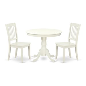 Pemberly Row Antique 3-piece Dining Set w/ Slatted Chairs in Linen White
