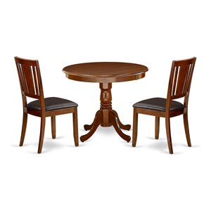 Pemberly Row Antique 3-piece Dining Set w/ Faux Leather Seat in Mahogany