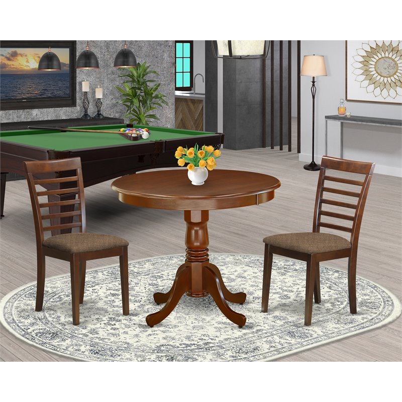 Pemberly Row Antique 3-piece Dining Set with Linen Seat in Mahogany
