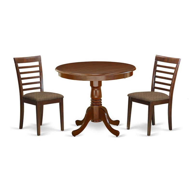 Pemberly Row Antique 3-piece Dining Set with Linen Seat in Mahogany