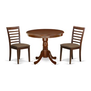 Pemberly Row Antique 3-piece Dining Set with Linen Seat in Mahogany