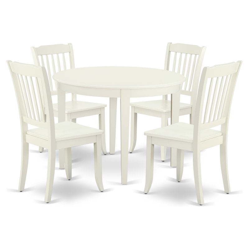 Pemberly Row 5-piece Dining Set with Slatted Back in Linen White