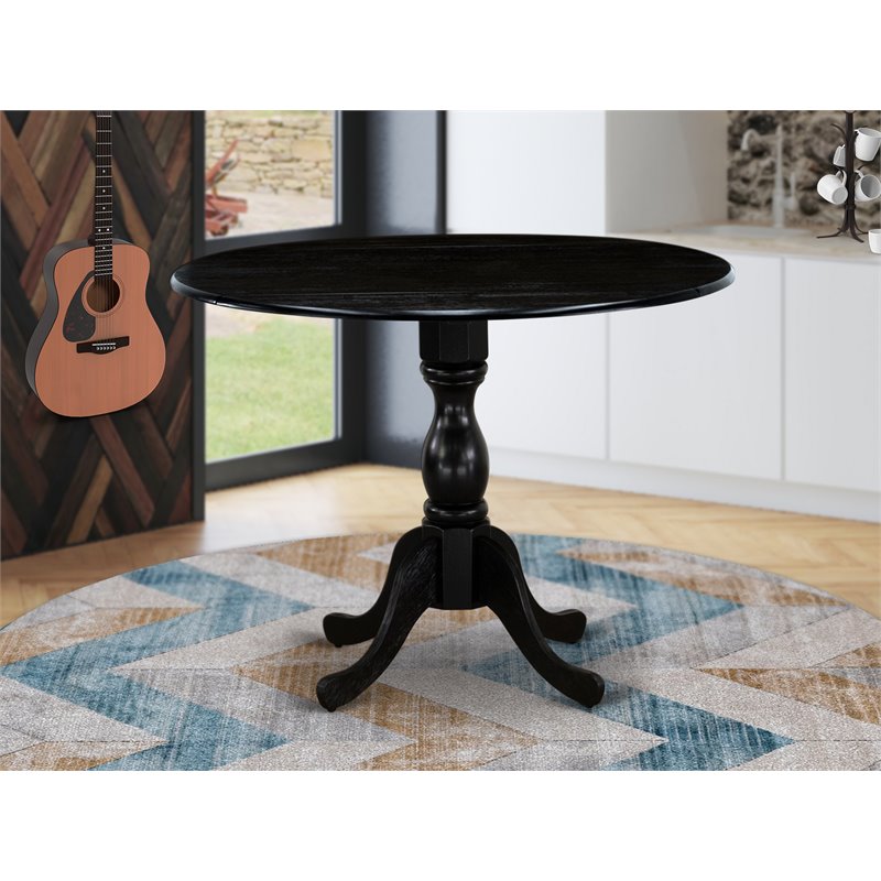 Pemberly Row Wood Dining Table with Pedestal Legs in Black