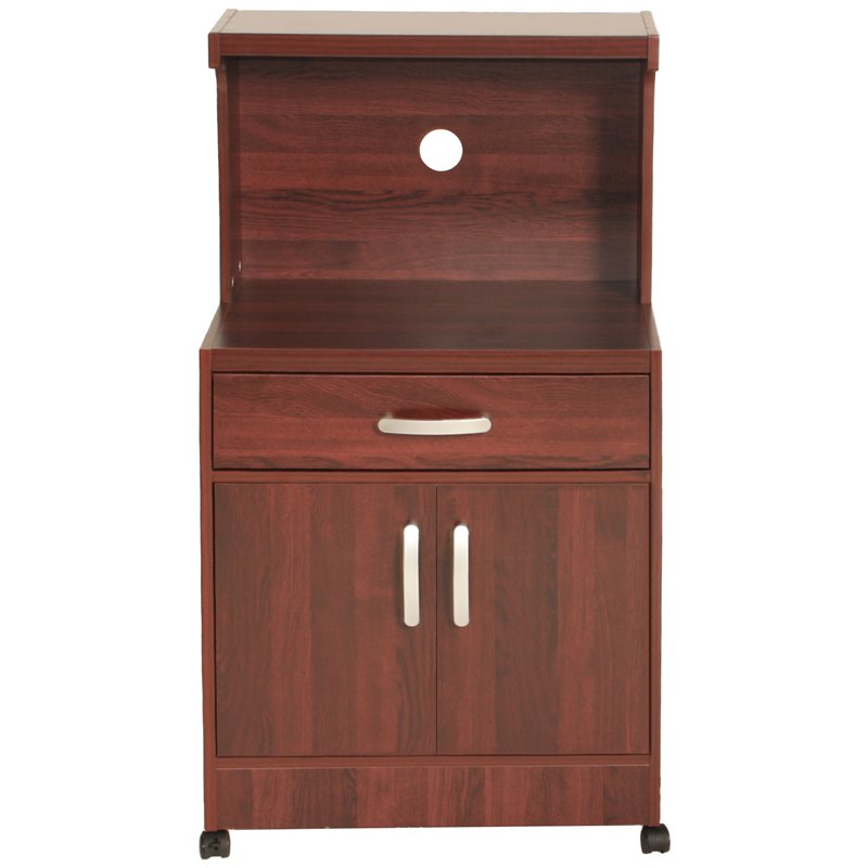 Pemberly Row Modern Kitchen Wooden Microwave Cart in Mahogany