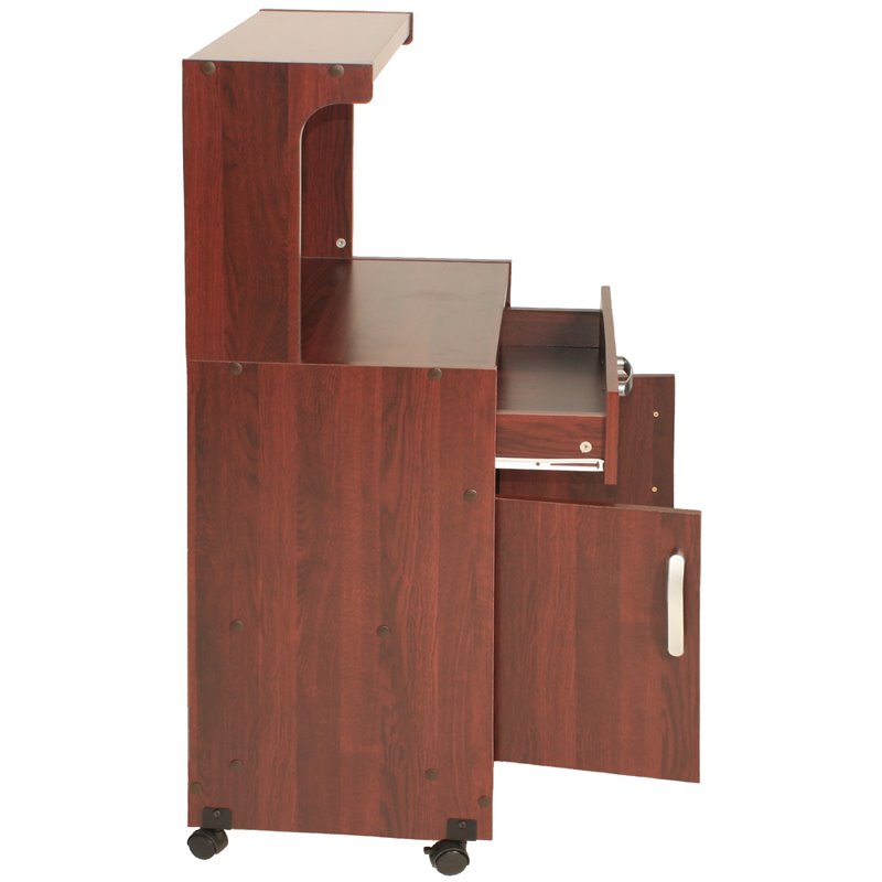 Pemberly Row Modern Kitchen Wooden Microwave Cart in Mahogany