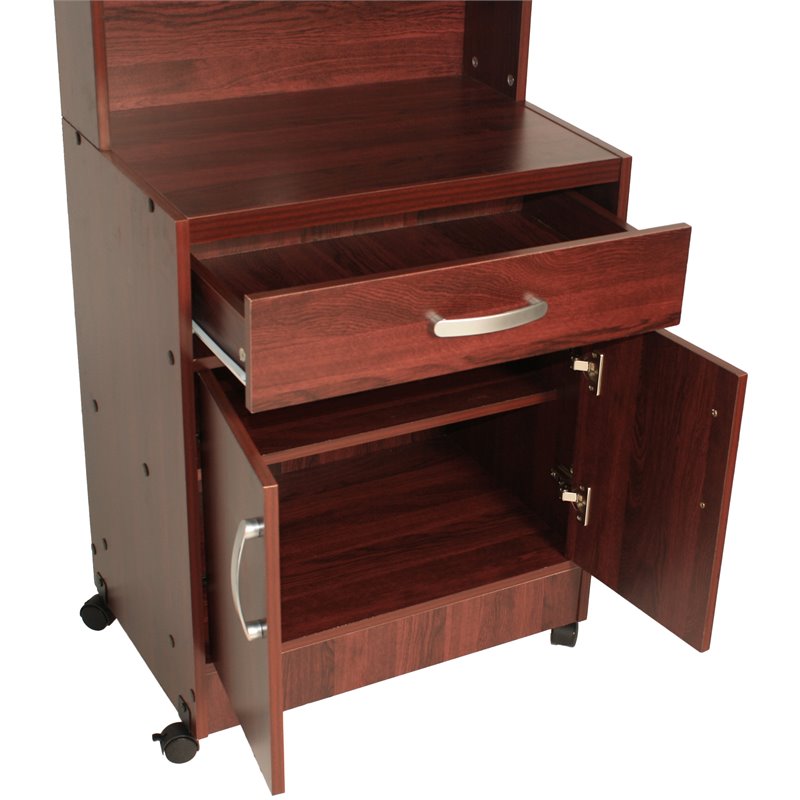 Pemberly Row Modern Kitchen Wooden Microwave Cart in Mahogany