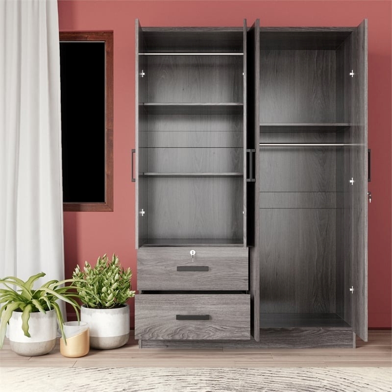 Pemberly Row 4 Doors & 2 Drawers Modern Engineered Wood Armoire in Gray