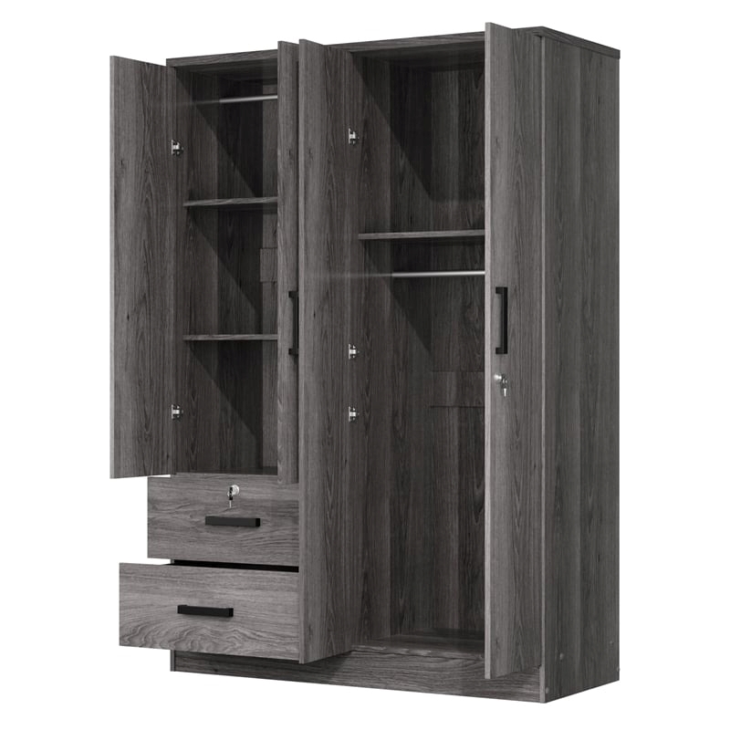 Pemberly Row 4 Doors & 2 Drawers Modern Engineered Wood Armoire in Gray