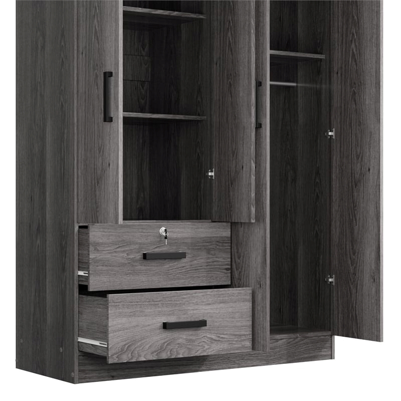 Pemberly Row 4 Doors & 2 Drawers Modern Engineered Wood Armoire in Gray